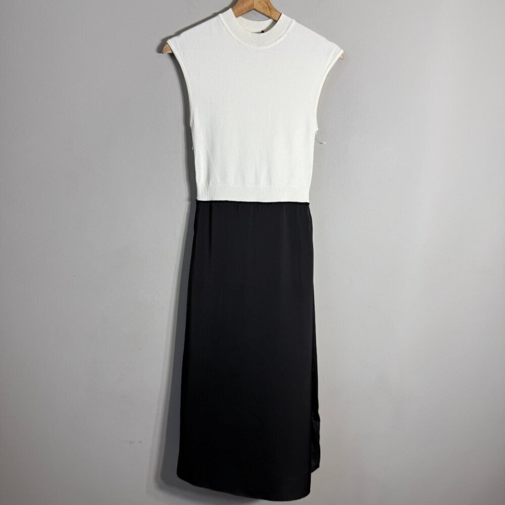 Hugo Boss Ferdola Mixed Media Midi Dress Women's XS Ivory Black Career Chic NWOT - Picture 7 of 16